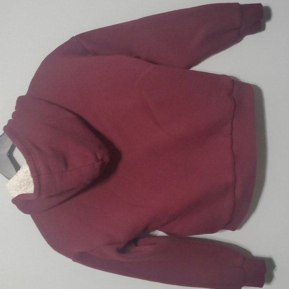 Forever 21 Jacket Mens Size Small  Burgundy Sherpa-Lined Hoodie Zippered - Picture 6 of 8